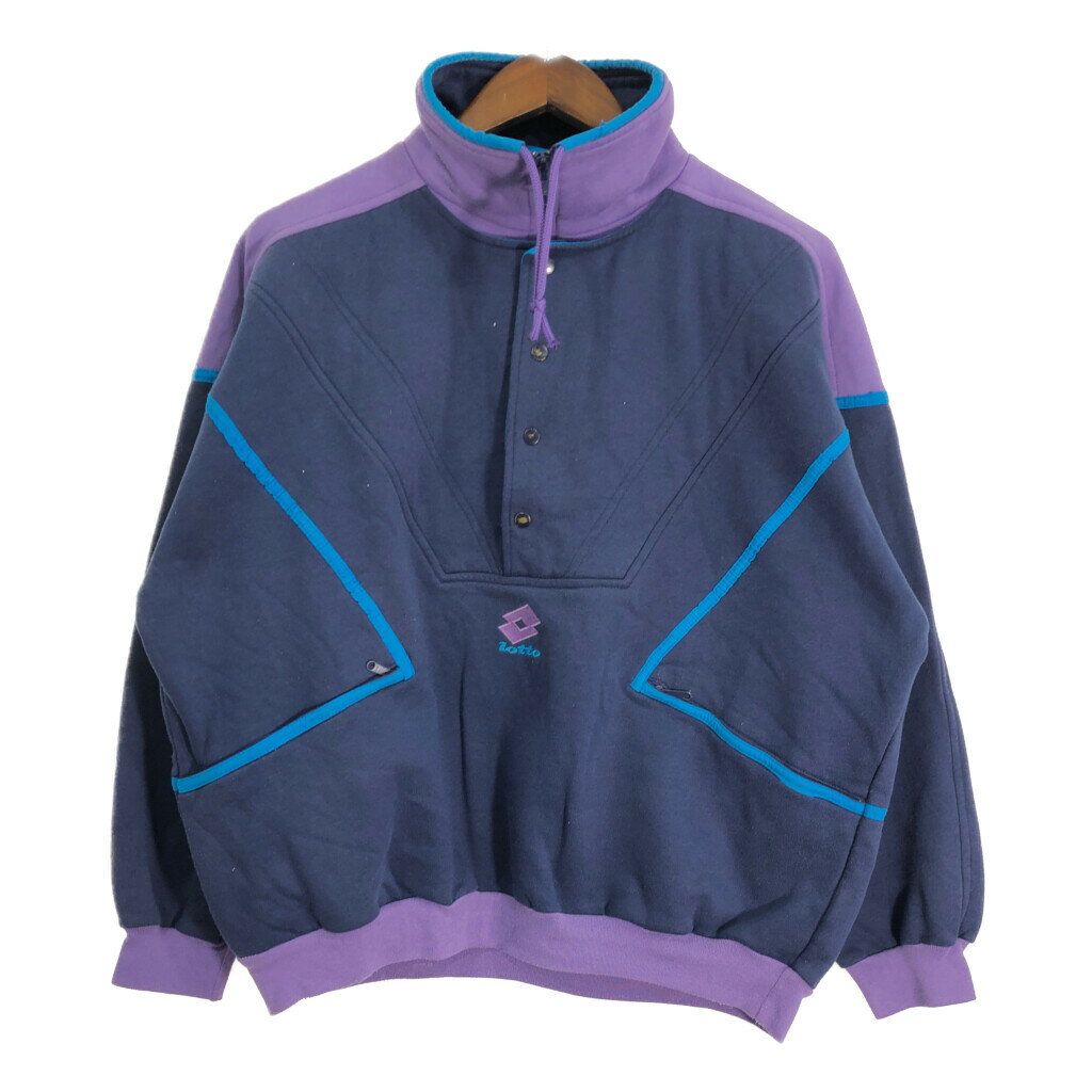 Hawaiian - 90年代 LOTTO ロット スウェット ワンポイントロゴ ネイビー (メンズ L) 中古 古着 S2189