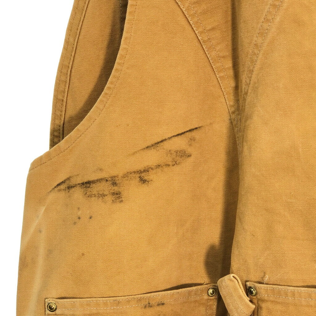 70年代 USA製 Carhartt カーハート オーバーオール ワンポイントロゴ ライトブラウン (メンズ W34 L32) 中古 古着 S2221
