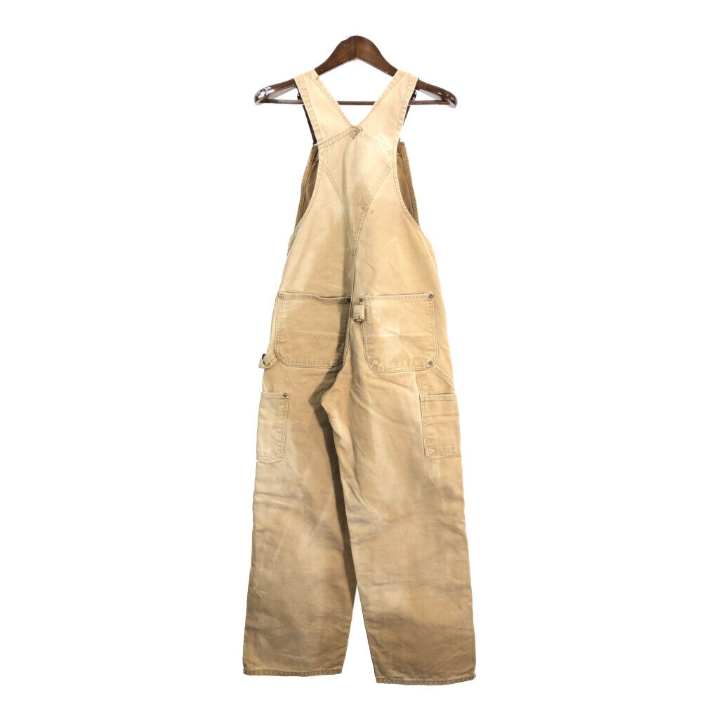 00年代 USA製 Carhartt カーハート オーバーオール ワンポイントロゴ ライトブラウン (メンズ) 中古 古着 S2222