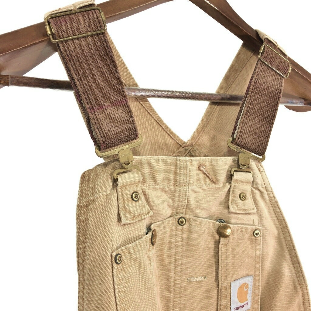 00年代 USA製 Carhartt カーハート オーバーオール ワンポイントロゴ ライトブラウン (メンズ) 中古 古着 S2222