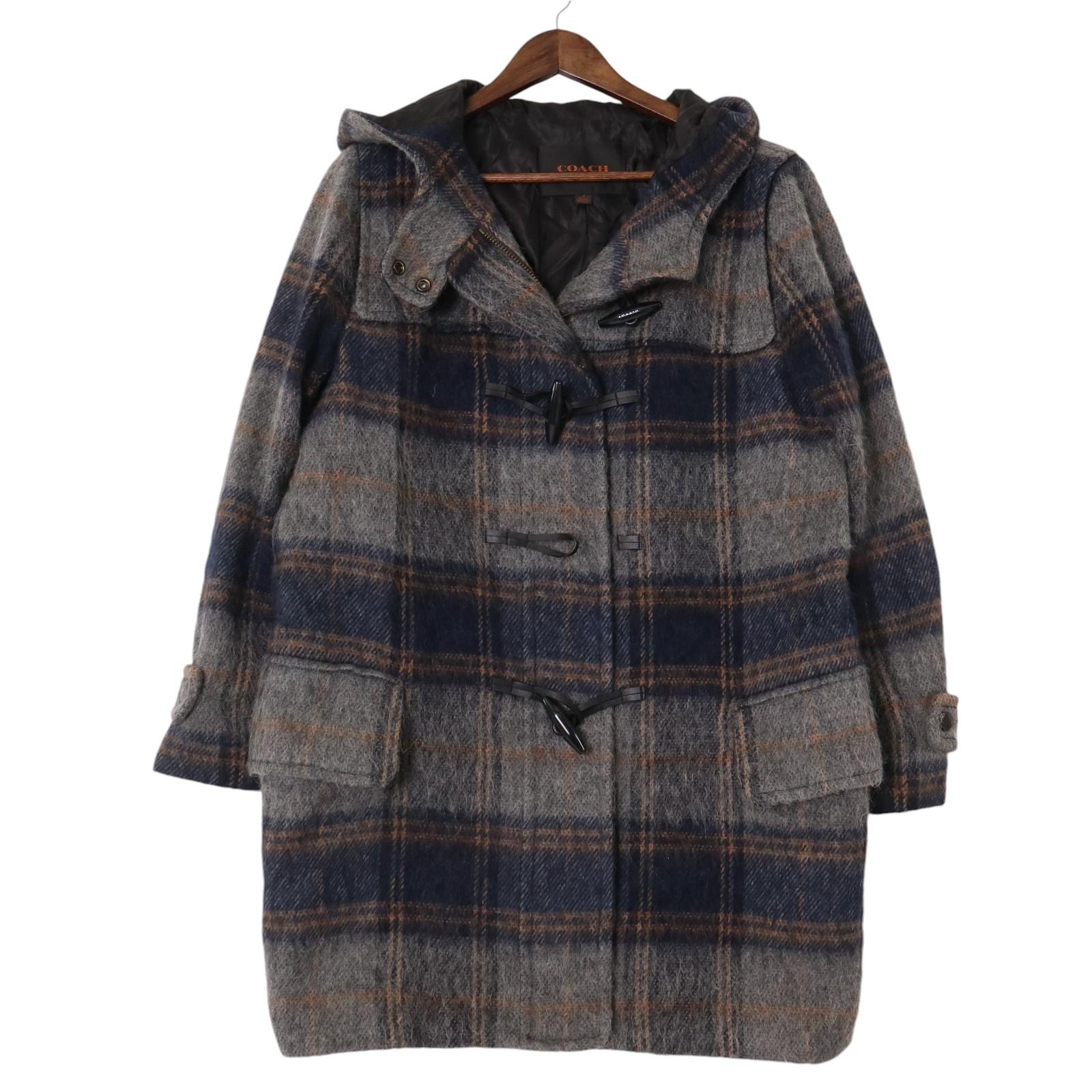 COACH コーチ ウール ダッフルコート チェック グレー (レディース M) 中古 古着 A2162