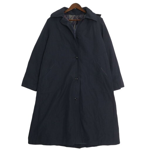 80年代 USA製 Eddie Bauer エディーバウアー フーデッド ダウンコート アウトドア ネイビー (レディース M) 中古 古着 A2207