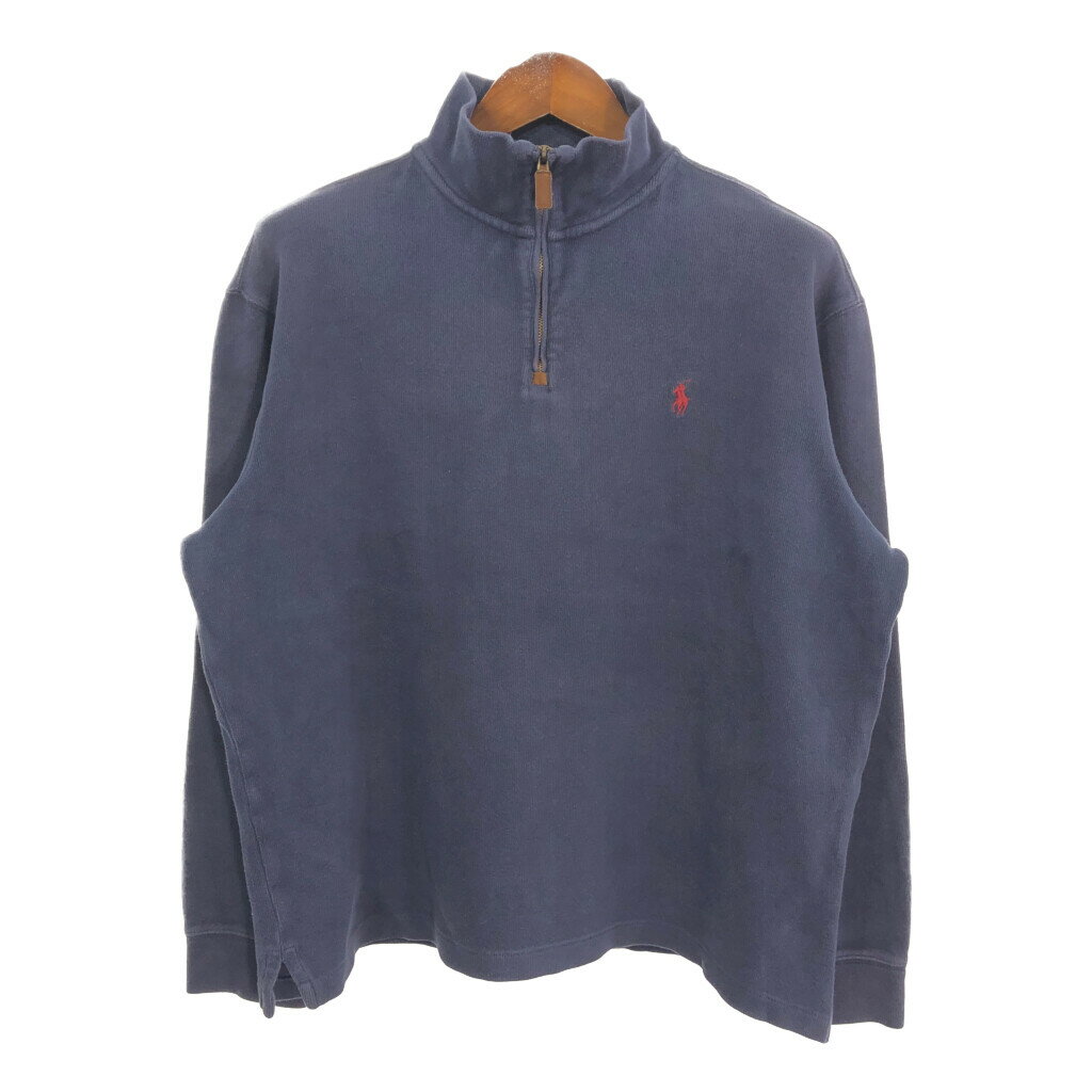 Polo by Ralph Lauren ポロ ラルフローレン ハーフジップ コットン ニット セーター ネイビー (メンズ L) 中古 古着 S2536