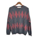 90年代 USA製 BILL BLASS コットン ニット セーター アーガイルチェック (メンズ L) 中古 古着 S2567