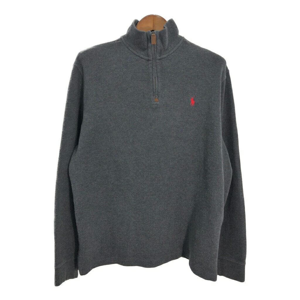 Polo by Ralph Lauren ポロ ラルフローレン ハーフジップ コットン ニット セーター グレー (メンズ L) 中古 古着 S2586