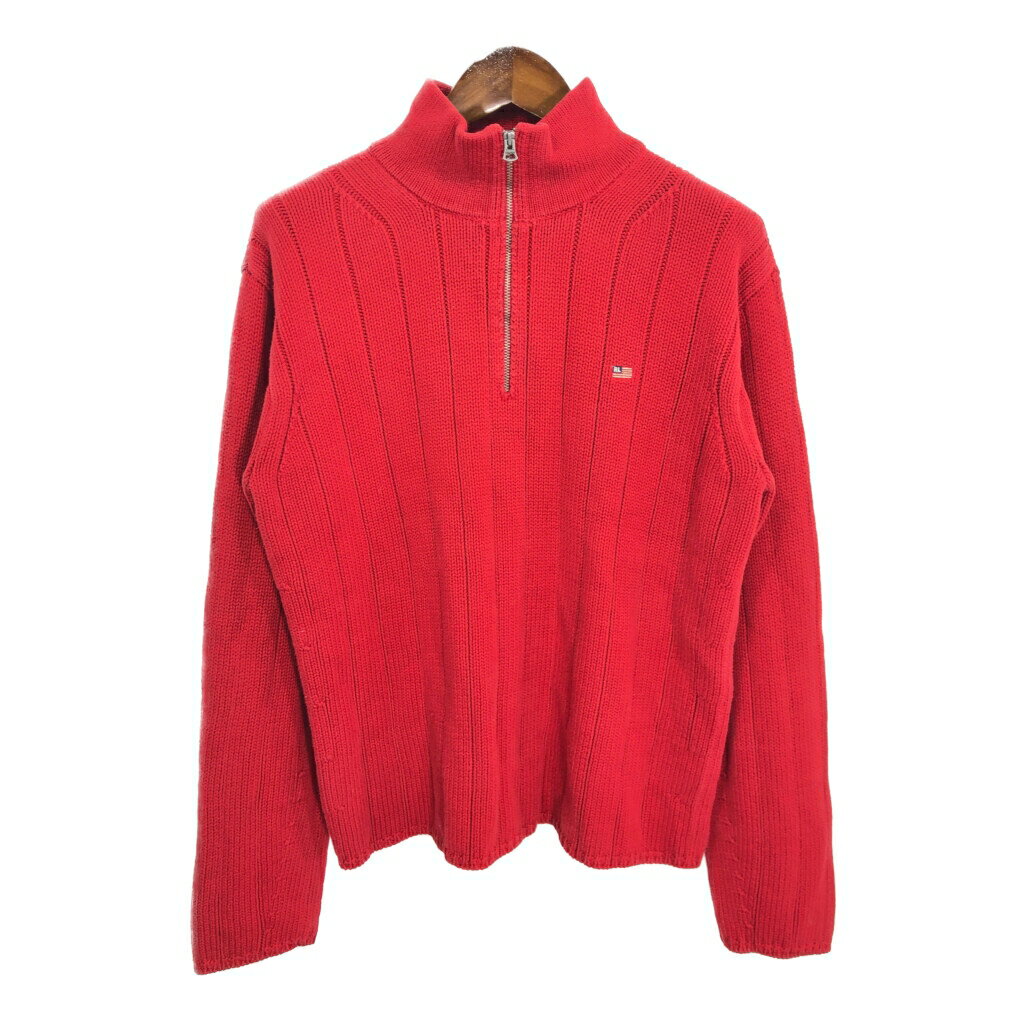 POLO JEANS ポロジーンズ ハーフジップ コットン ニット セーター ラルフローレン レッド (メンズ L) 中古 古着 S2618