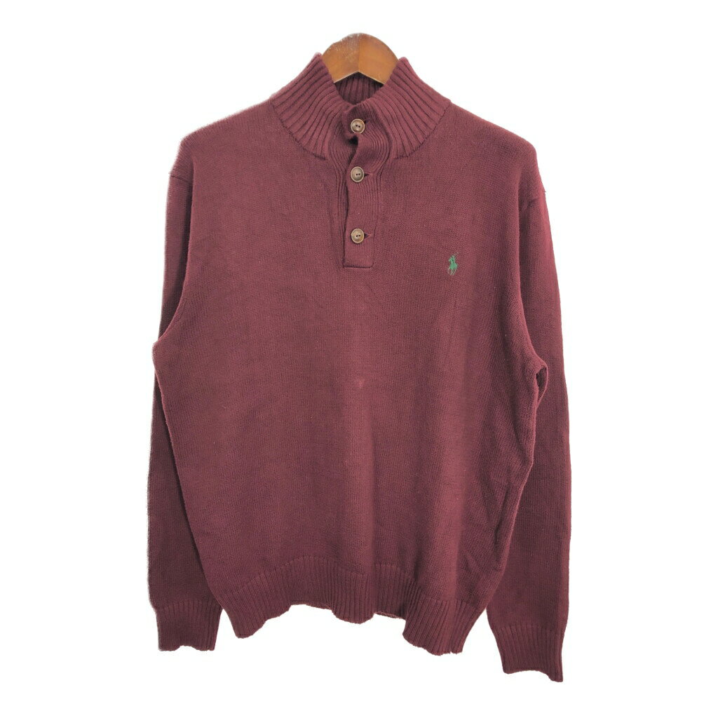 Polo by Ralph Lauren ポロ ラルフローレン コットン ニット セーター ワンポイントロゴ ワインレッド (メンズ L) 中古 古着 S2726(4)