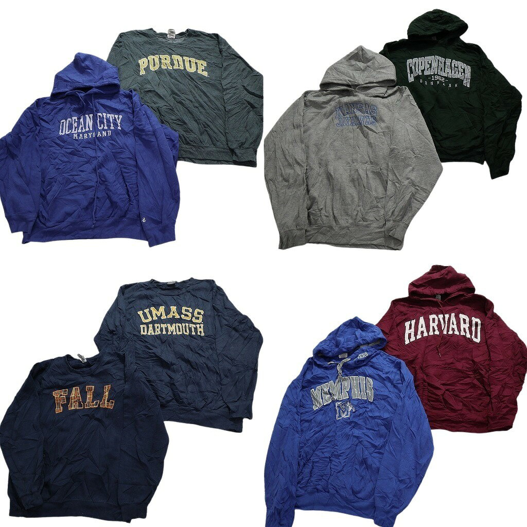 古着卸 まとめ売り カレッジ風 スウェット 8枚セット (メンズ L /XL ) コペンハーゲン フーディー ネイビー グレー ワインレッド MW5151