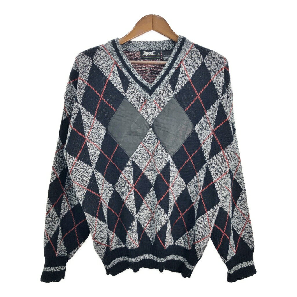 Impact Vネック アクリル ニット セーター アーガイルチェック (メンズ L) 中古 古着 S2903
