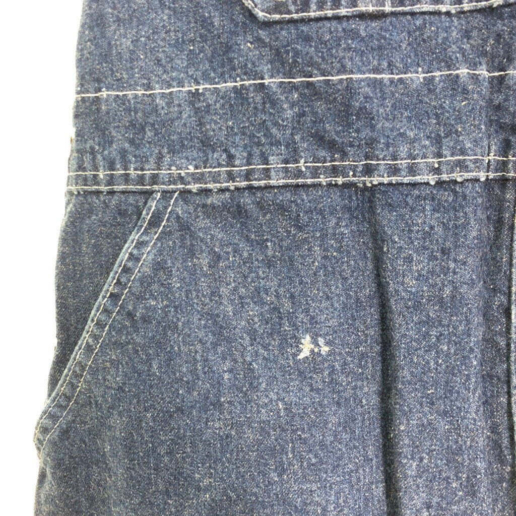 70年代 USA製 ROUND HOUSE ラウンドハウス デニム ビブオーバーオール ワーク ネイビー (メンズ W34 L32) 中古 古着 S3194