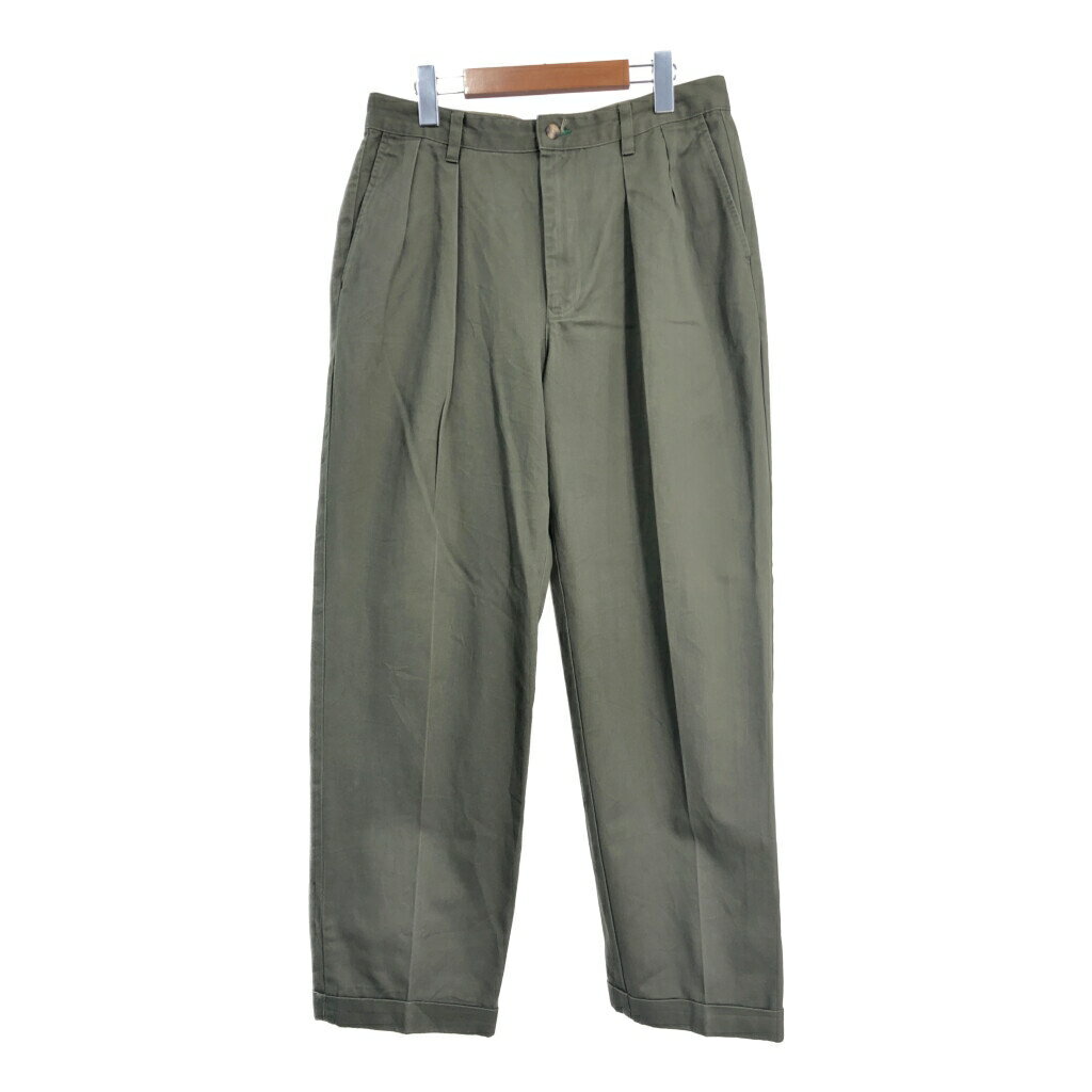 TOMMY HILFIGER トミーヒルフィガー 2タック コットンパンツ カーキ (メンズ W33 L32) 中古 古着 S3574