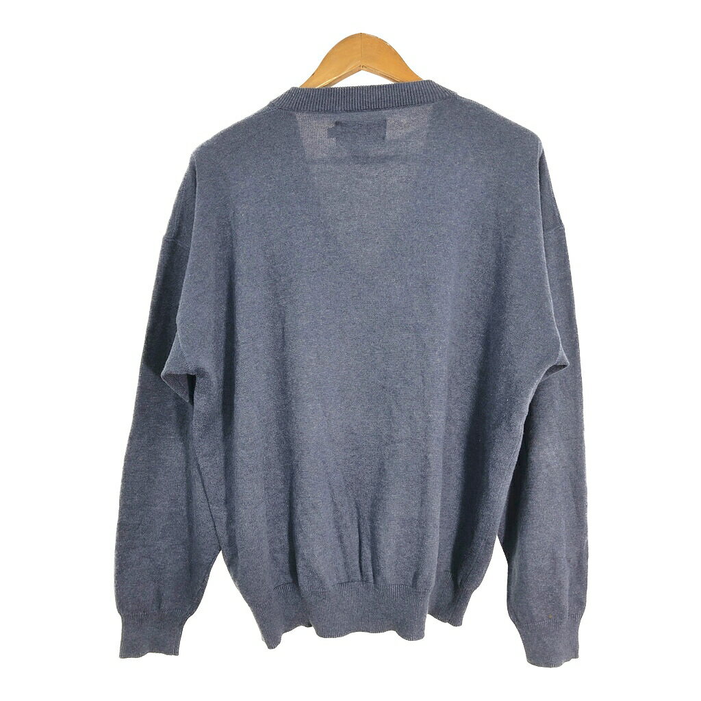 90年代 イギリス製 Eddie Bauer エディーバウアー Vネック コットン ニット セーター アウトドア ネイビー (メンズ L) 中古 古着 S3817