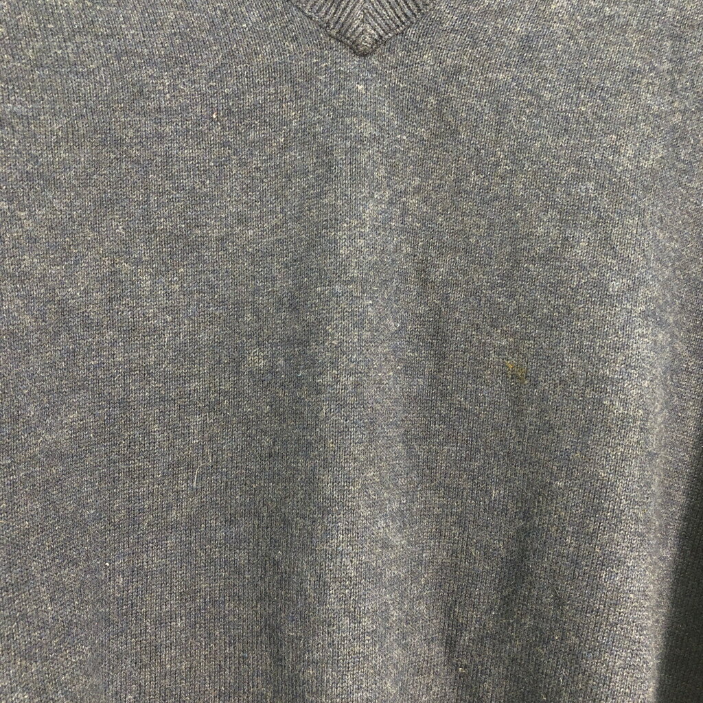 90年代 イギリス製 Eddie Bauer エディーバウアー Vネック コットン ニット セーター アウトドア ネイビー (メンズ L) 中古 古着 S3817