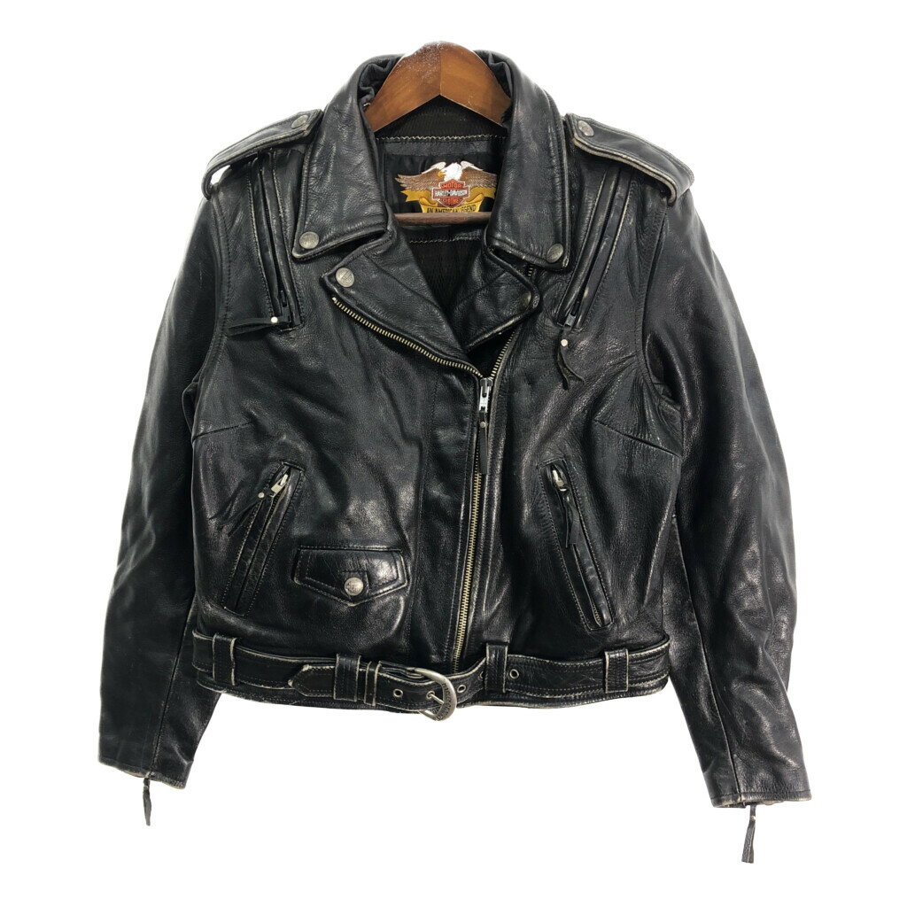 90年代 HARLEY DAVIDSON ハーレーダビッドソン レザーダブルライダースジャケット バイクウェア (レディース M) 中古 古着 S3914