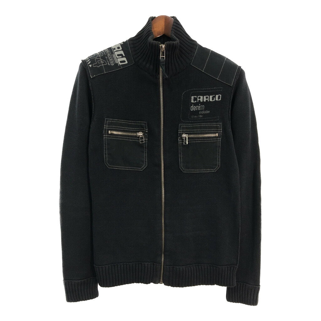 CARGO コットン ニット フルジップ セーター ブラック (メンズ M) 中古 古着 S4190