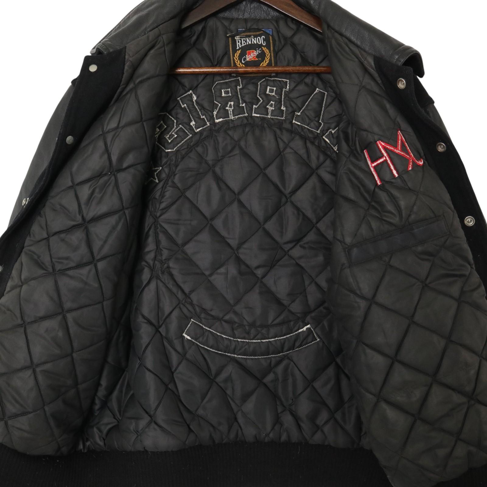90年代 USA製 RENNOC ウール スタジアムジャケット スタジャン ブラック (メンズ L) 中古 古着 A2499