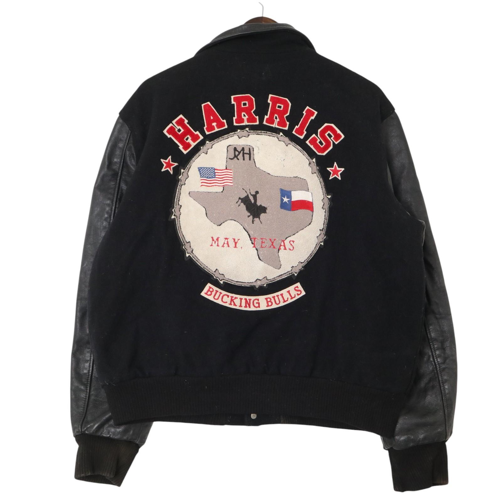 90年代 USA製 RENNOC ウール スタジアムジャケット スタジャン ブラック (メンズ L) 中古 古着 A2499