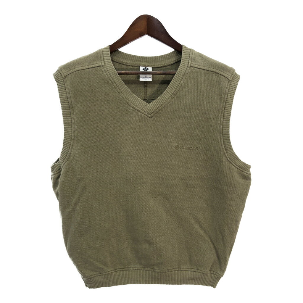 Columbia コロンビア コットンベスト アウトドア カーキ (メンズ M) 中古 古着 S4443
