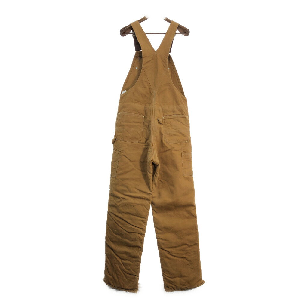 90年代 USA製 Carhartt カーハート ダック ダブルニー ビブオーバーオール ブラウン (メンズ W34 L36相当) 中古 古着 S4582