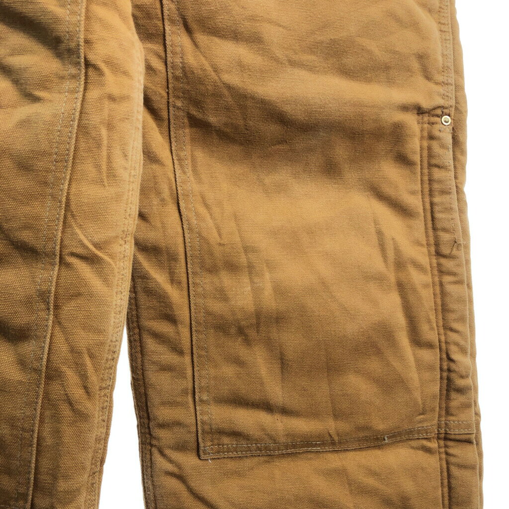 90年代 USA製 Carhartt カーハート ダック ダブルニー ビブオーバーオール ブラウン (メンズ W34 L36相当) 中古 古着 S4582
