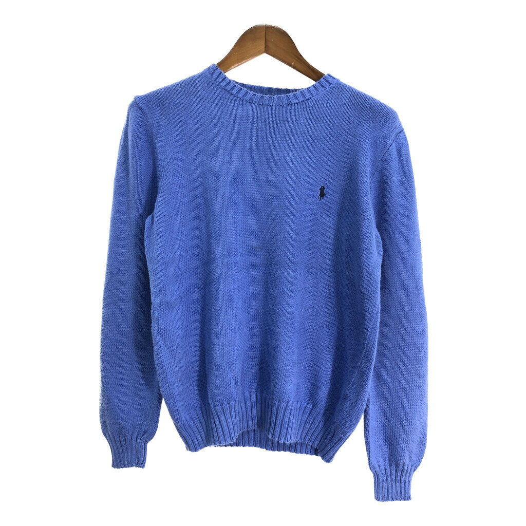 90年代 Polo by Ralph Lauren ポロ ラルフローレン コットン ニット セーター ブルー (メンズ S) 中古 古着 S5109