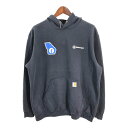 00年代 Carhartt カーハート スウェット パーカー 企業ロゴ 星条旗 ネイビー (メンズ XL) 中古 古着 S5207