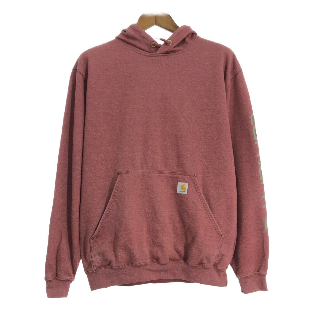 Carhartt カーハート スウェット パーカー 袖プリント レッド (メンズ M) 中古 古着 s5246
