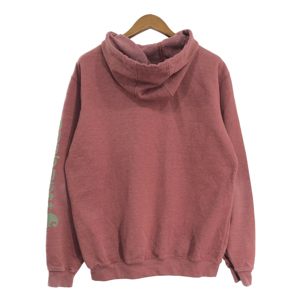 Carhartt カーハート スウェット パーカー 袖プリント レッド (メンズ M) 中古 古着 s5246