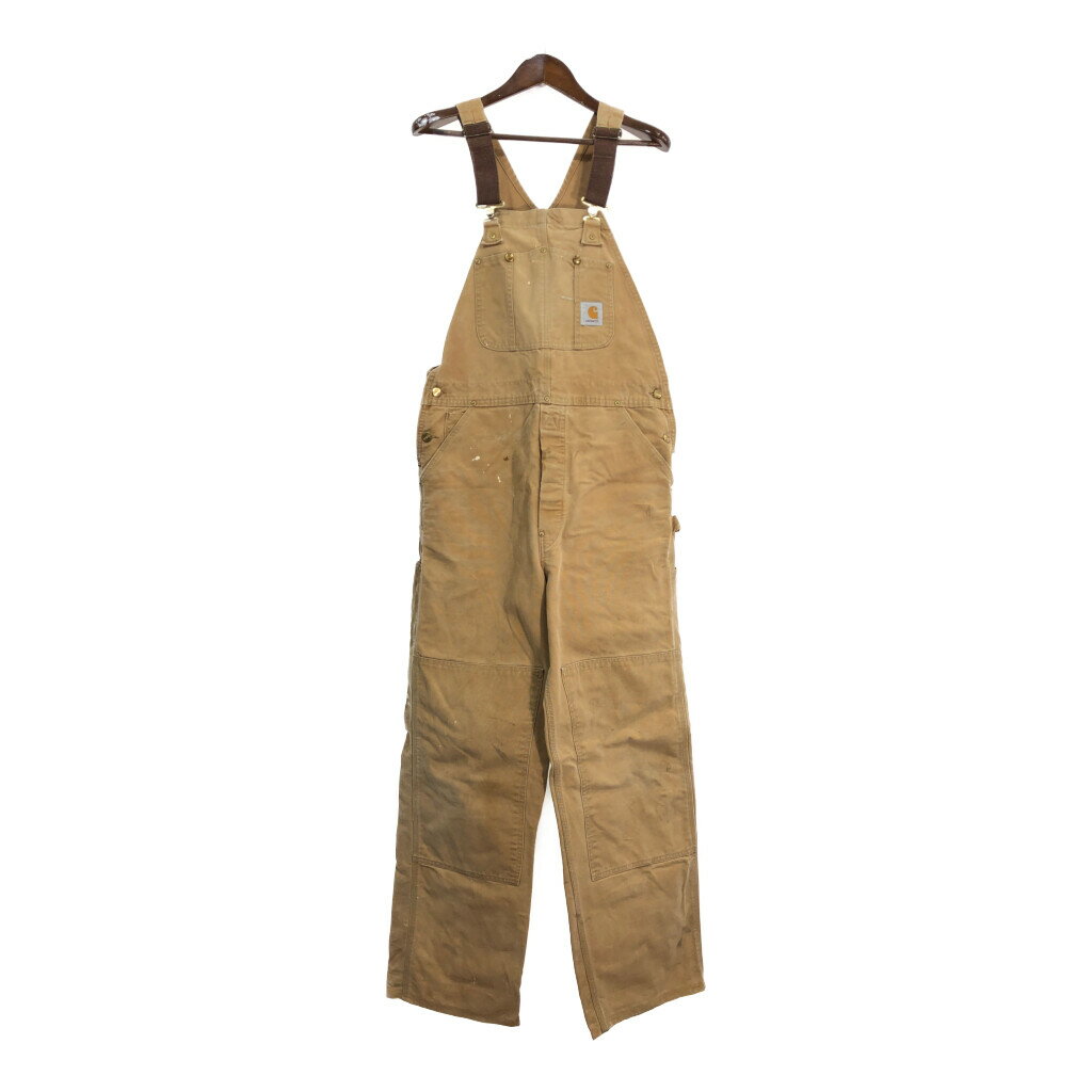 90年代 USA製 Carhartt カーハート ダック ダブルニー ビブオーバーオール ブラウン (メンズ W36 L34) 中古 古着 S5687