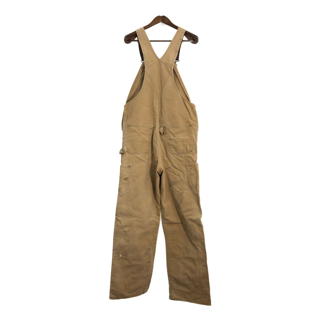 90年代 USA製 Carhartt カーハート ダック ダブルニー ビブオーバーオール ブラウン (メンズ W36 L34) 中古 古着 S5687