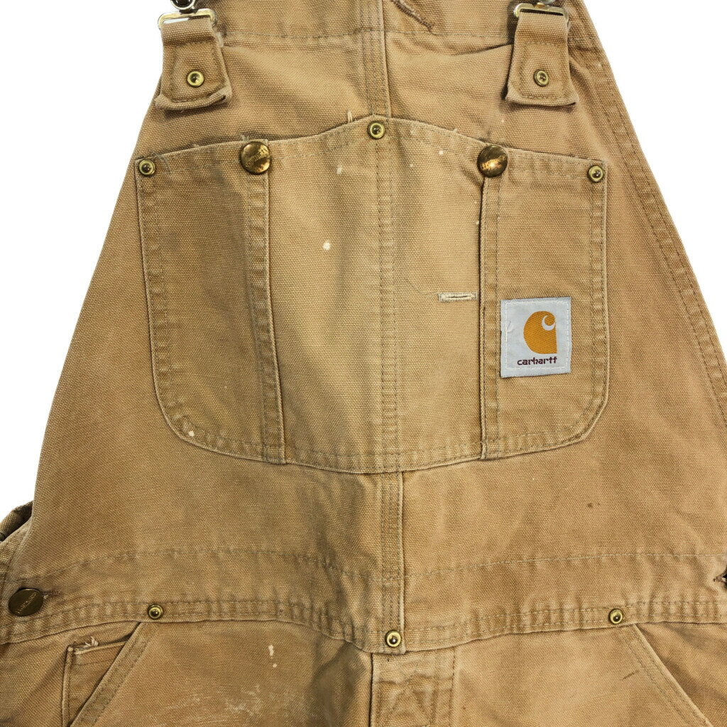 90年代 USA製 Carhartt カーハート ダック ダブルニー ビブオーバーオール ブラウン (メンズ W36 L34) 中古 古着 S5687