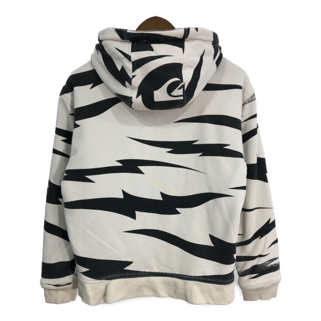 Quiksilver クイックシルバー スウェット フルジップ パーカー 総柄 ホワイト (メンズ M) 中古 古着 S6017