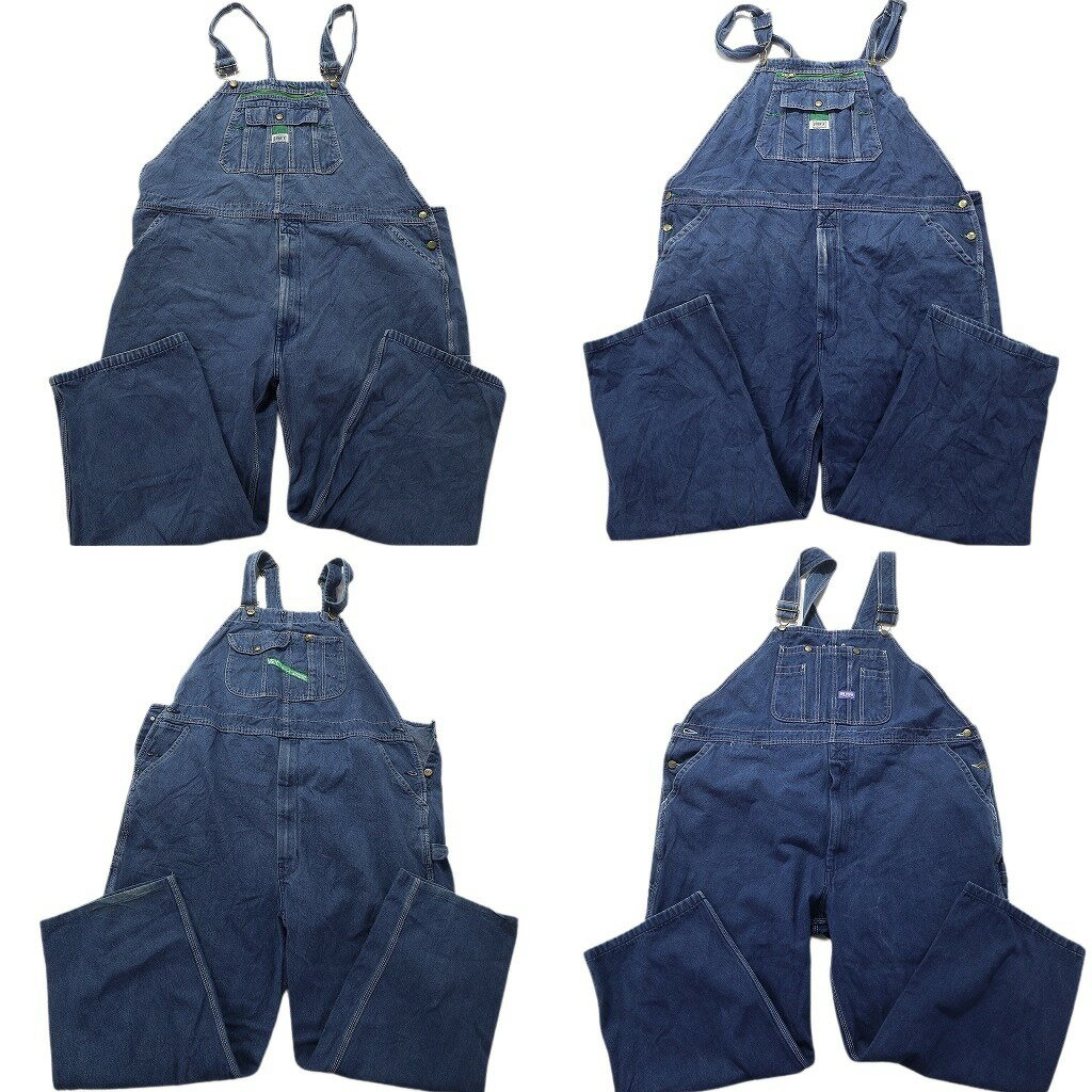 古着卸 まとめ売り デニムオーバーオール 4枚セット (メンズ 2XL /48 /50 ) ライトブルー ワーク系 カジュアル系 MX0930