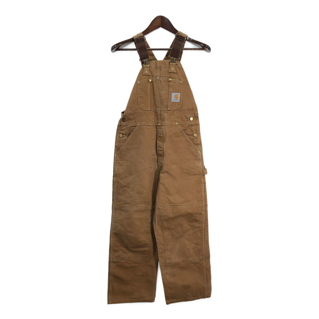 00年代 USA製 Carhartt カーハート ダック ダブルニー ビブオーバーオール ブラウン (メンズ W30) 中古 古着 S6407