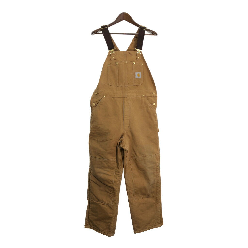 00年代 USA製 Carhartt カーハート ダック ダブルニー ビブオーバーオール 大きいサイズ ブラウン (メンズ W38 L30) 中古 古着 S6736