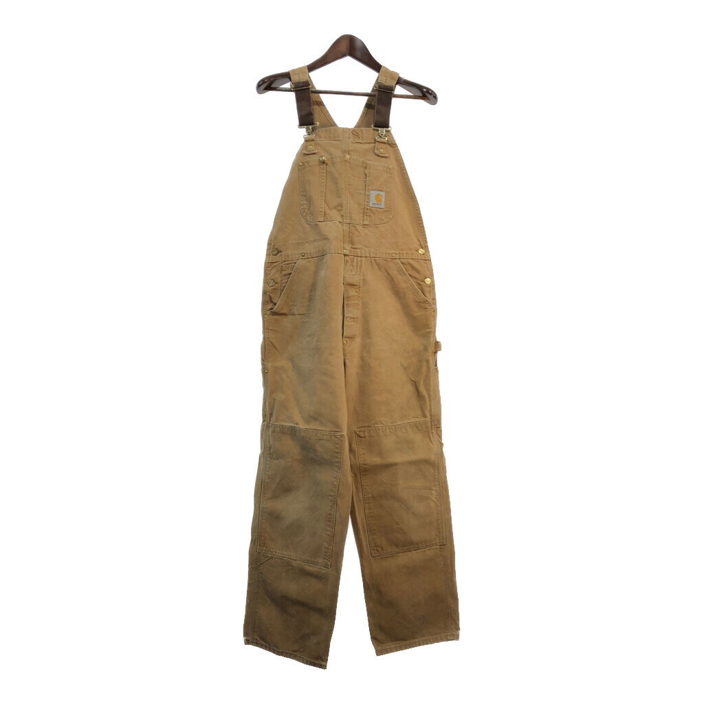 Carhartt カーハート ダック ダブルニー ビブオーバーオール 大きいサイズ ライトブラウン (メンズ W40相当) 中古 古着 S6837