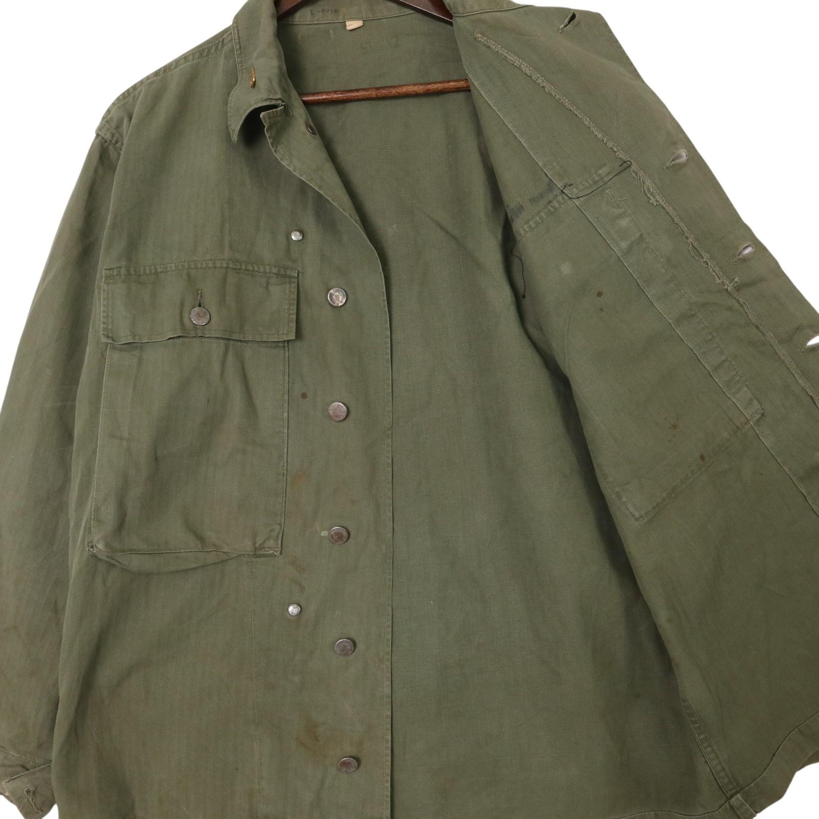 40年代 米軍実物 U.S.ARMY M-43 HBTフィールドジャケット ヴィンテージ ミリタリー ヘリンボーン オリーブ (メンズ 38 R) 中古 古着 A3017