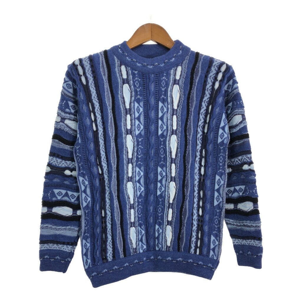 purely Australian clothing 3Dニット ウールセーター ブルー (メンズ S) 中古 古着 S7256