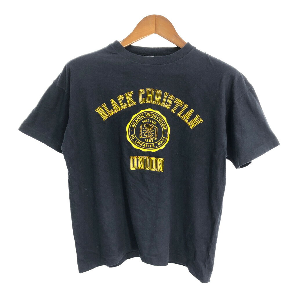 80年代 USA製 Champion チャンピオン 半袖Tシャツ カレッジ ブラック (メンズ LARGE) 中古 古着 S7960