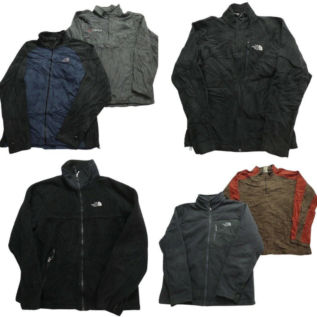 古着卸 まとめ売り ノースフェイス THE NORTH FACE フリース 6枚セット (メンズ M /L ) ツートンカラー ブラック ラグラン ブラウン MX4861