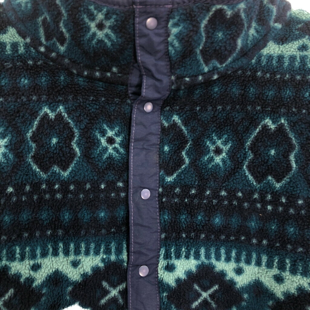 90年代 L.L.Bean エルエルビーン フリースジャケット 総柄 ネイビー (メンズ XL相当) 中古 古着 S8195