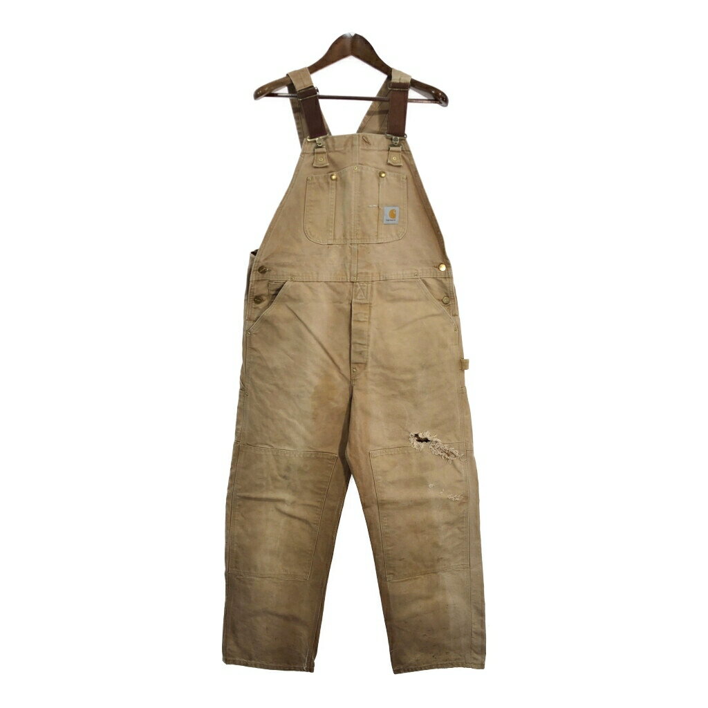 Carhartt カーハート ダック ダブルニー ビブオーバーオール ベージュ (メンズ W39 L31相当) 中古 古着 S8941