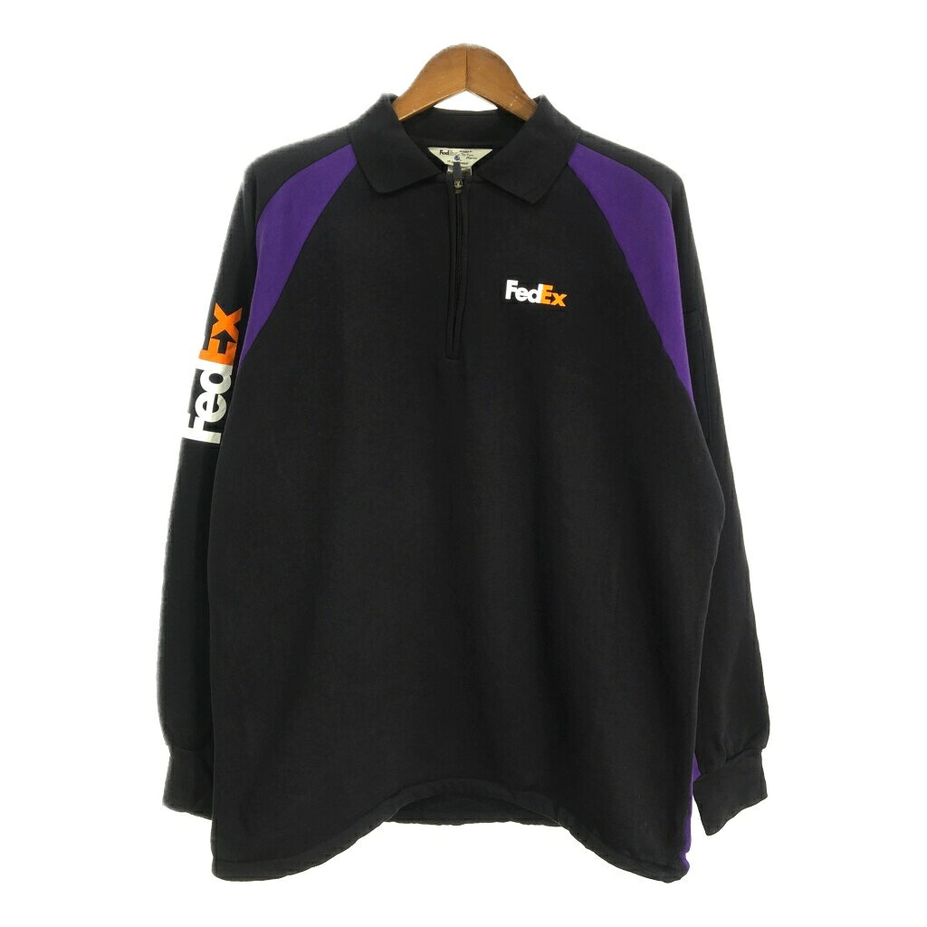 Hawaiian - FedEx フェデックス ハーフジップ スウェット 企業ロゴ ブラック (メンズ L) 中古 古着 S9348