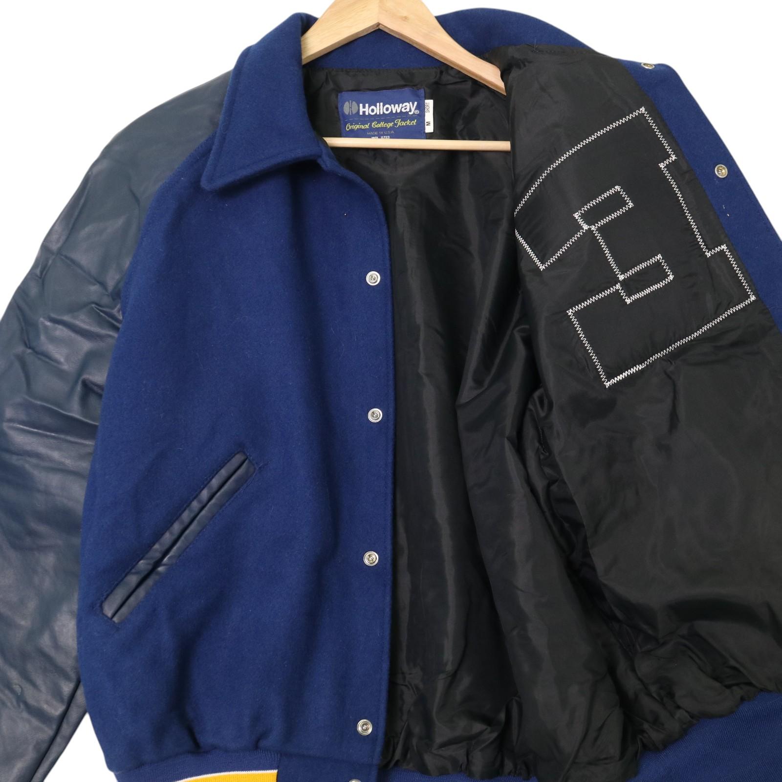 90年代 USA製 HOLLOWAY ホロウェイ ヴァーシティジャケット ウール スタジアムジャケット カレッジ ネイビー (メンズ M) 中古 古着 A3570