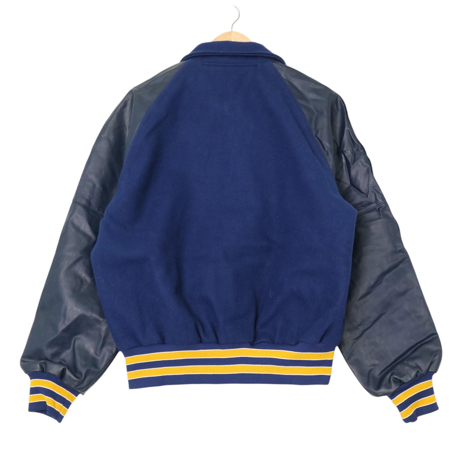 90年代 USA製 HOLLOWAY ホロウェイ ヴァーシティジャケット ウール スタジアムジャケット カレッジ ネイビー (メンズ M) 中古 古着 A3570