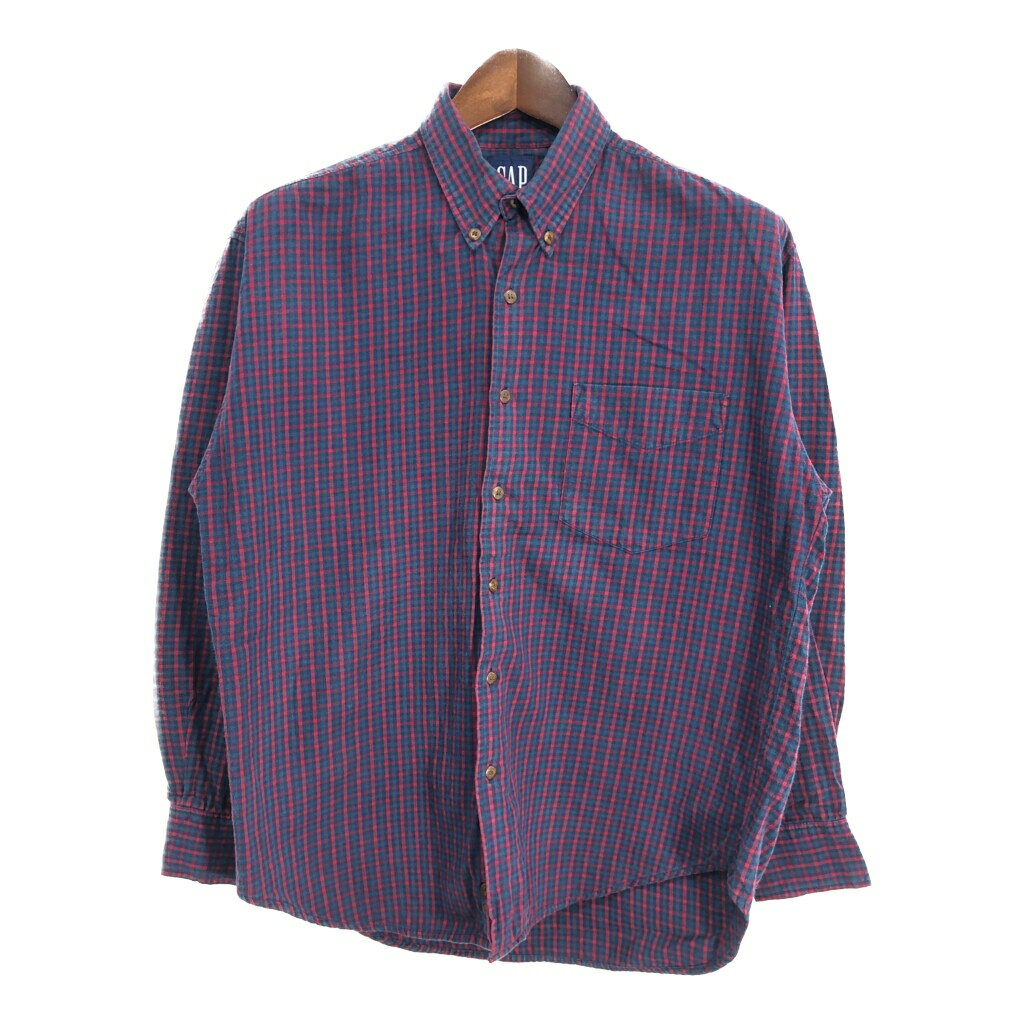 90年代 GAP ギャップ ボタンダウンシャツ オールドギャップ チェック ネイビー (メンズ M) 中古 古着 S9798