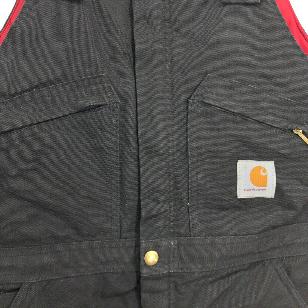 90年代 USA製 Carhartt カーハート ダック ダブルニー ビブオーバーオール ワーク ブラック (メンズ W36 L30) 中古 古着 S9988