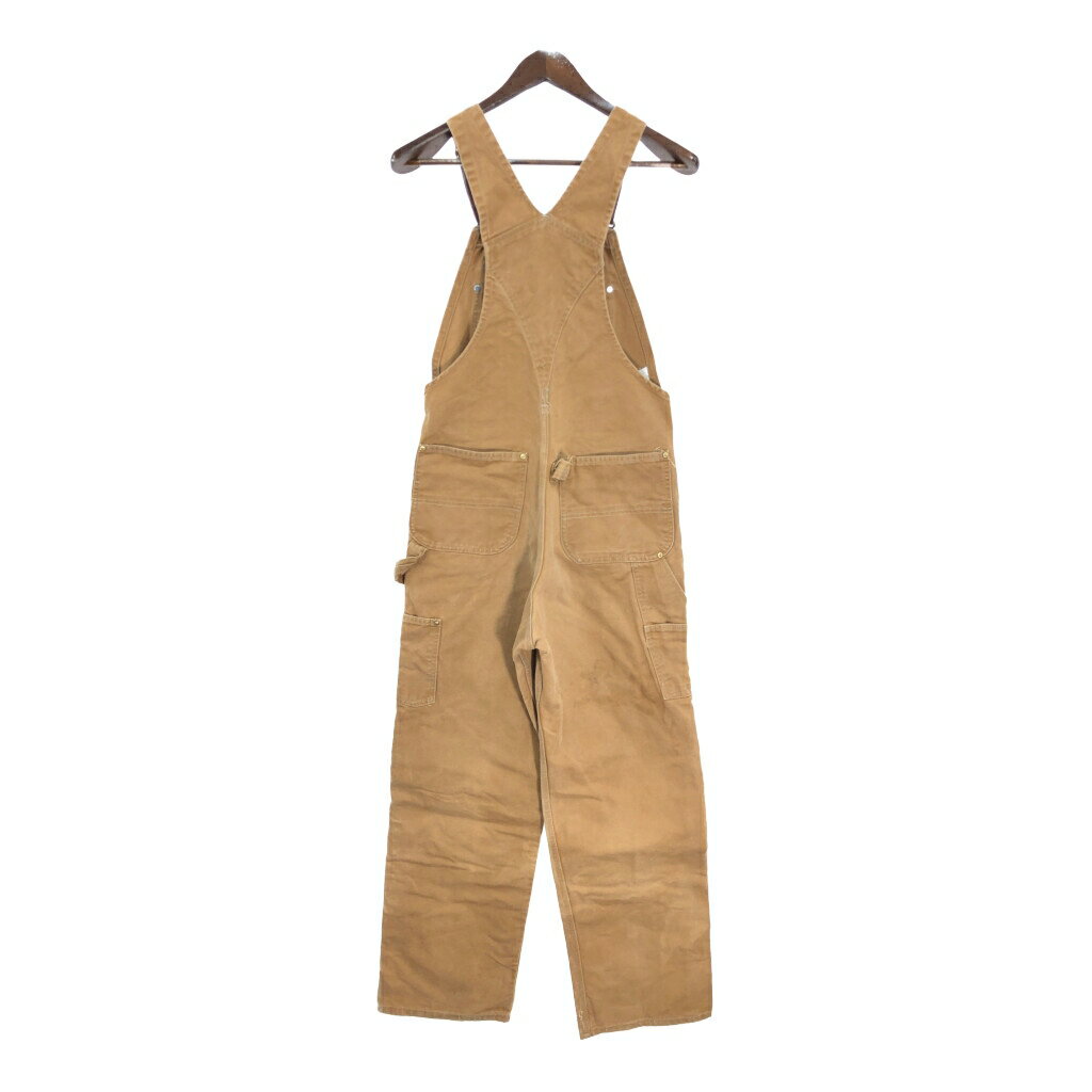 90年代 USA製 Carhartt カーハート ダック ダブルニー ビブオーバーオール ワーク ライトブラウン (メンズ W32 L34) 中古 古着 S9989