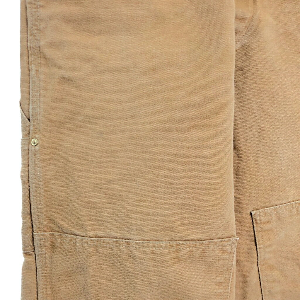 90年代 USA製 Carhartt カーハート ダック ダブルニー ビブオーバーオール ワーク ライトブラウン (メンズ W32 L34) 中古 古着 S9989