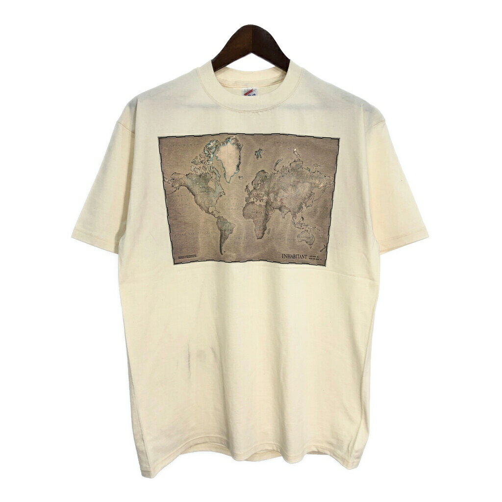 乐天商城 - デッドストック 90年代 USA製 JERZEES ジャージーズ マップ 半袖Tシャツ ベージュ (メンズ L) 中古 古着 T0055